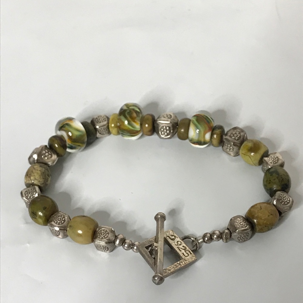 Sterling Silver 925 Swirly Glass Bead Bracelet